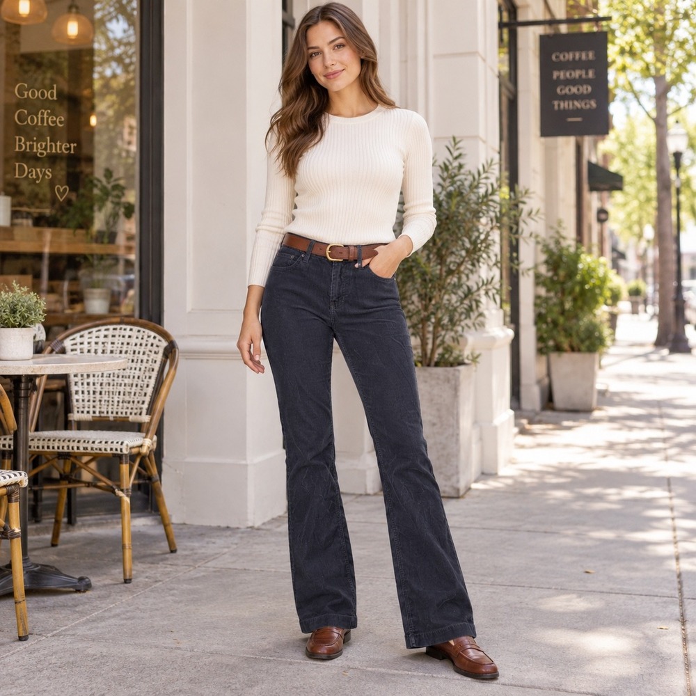 VTG Y2K Polo Jeans Co Ralph Lauren Gray Corduroy Pants Size 6 Flare Preppy